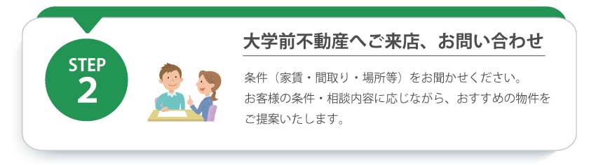 大学前不動産へご来店・お問い合わせ